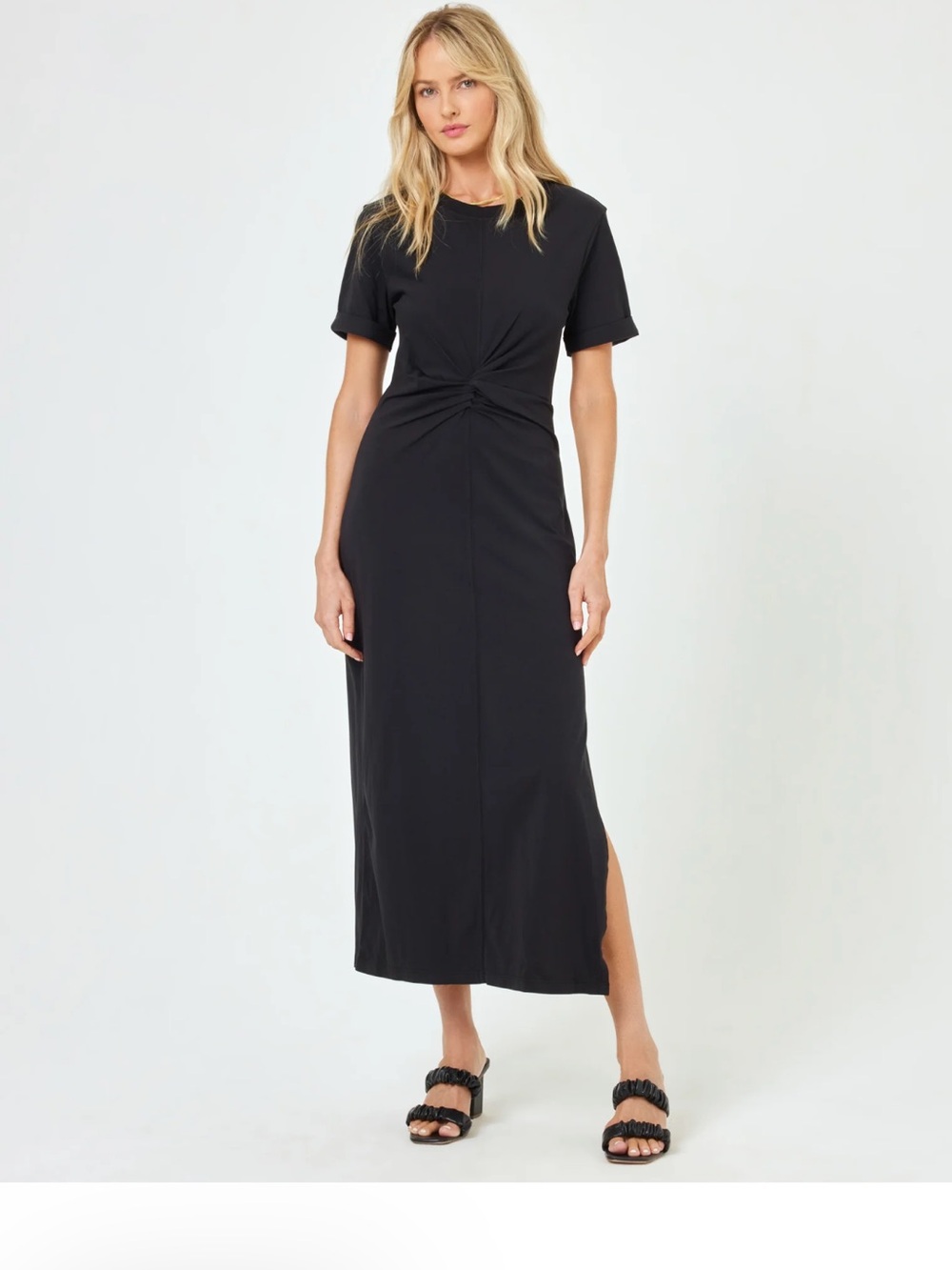 L’Space Drew Black Short-Sleeve Twist Front Maxi midi Dress medium